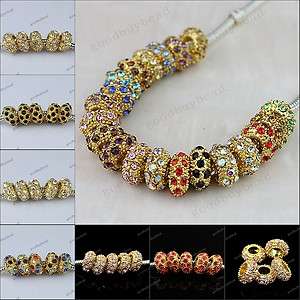   CRYSTAL GOLD SPACER EUROPEAN BIG HOLE CHARM BEADS FINDINGS  