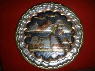 Egyptian Sphinx Copper Brass Tri Metal Hanging Wall Plaque Plate 