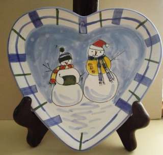 Handcrafted Hungary Mesa Int Snowman Heart Shaped Plate  