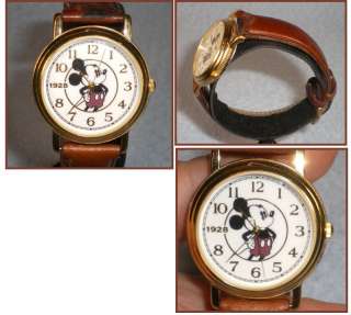 1928 MICKEY MOUSE MENS WATCH WITH BROWN LEATHER BAND WORKING  