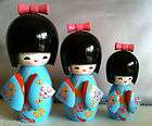 Japanese Creative Kokeshi Doll Three Shy Girls Blue