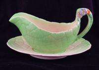 Crown Devon Majolica with Floral Sauce Boat and Plate  
