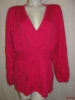   Plus Size 2X Pink Crossover V neck Long Sleeve Knit Top  