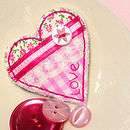 handmade fabric love heart brooch by claire hurd design 