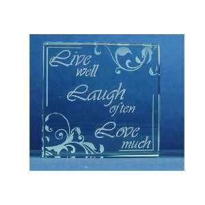 4x4 Crystal Glass Inspirational Message Block   Live Love Laugh 