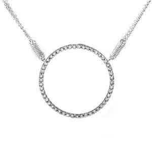 14k White Gold, Micro Pave Diamond Circle of Diamond Necklace (0.65 