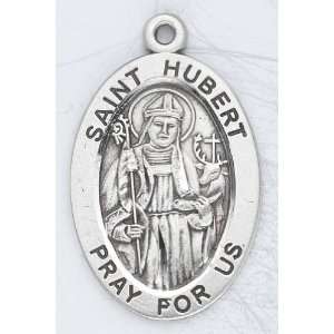 Sterling Silver Oval Medal Necklace Patron Saint St. Hubert with 20 