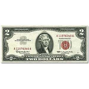  $2 Dollar Bill Red US Treasury Seal   Thomas Jefferson 