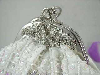 Victorian White Beaded Crystal Flower Jeweled Wristlet  