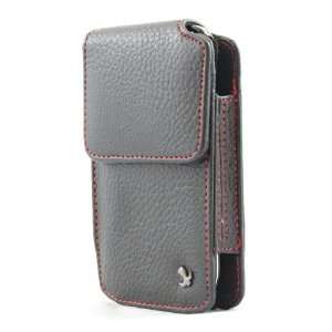  Premium Black Leather Red Stitch Vertical Carrying Pouch Case 