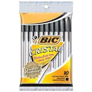 BIC Cristal Ballpoint Pen,Ink Color: Black   Barrel Color: Clear   10 