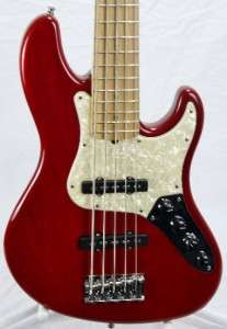   American Deluxe Jazz 5 String Electric Bass Guitar Trans Red  