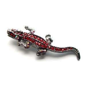   Ruby Red Dark Tone Crystal Rhinestone Alligator Crocodile Pin Brooch