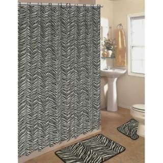 15 pc Bath rug set ack zebra animal print bathroom shower curtain mat 