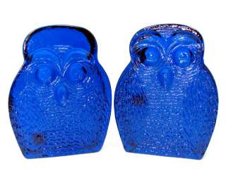Vintage BLENKO OWL Bookends Sculpture Figural Glass Cobalt Blue #6813 