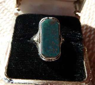 Antique Deco Cameo Bloodstone Flip Ring 14K Gold Diamond  