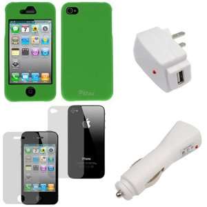  + White USB Home Travel Charger + Green Rubberized Hard Cover Case 