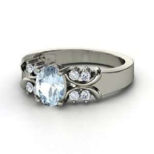  Gabrielle Ring, Oval Aquamarine Platinum Ring with Diamond 