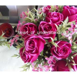   /13 Artificial Silk Rose 4 Flowers Wedding Bouquet Stems Arrangement