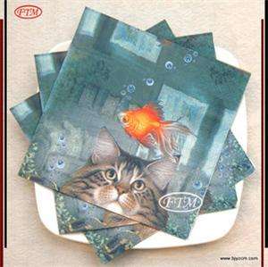 20 Paper Napkin Serviettes party favor goldfish cat   