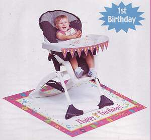 Baby Girl 1st First Birthday High Chair Decoration Kit Bib Banner 