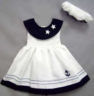 Baby Sailor Girl Nautical Navy Dress Set Sizes S M or L  