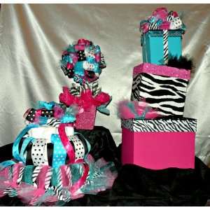 Zebra Baby Shower Decoration Set   Diaper Cake, Card Box and Topiary 