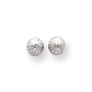    14k White Gold Satin & Diamond Cut 5mm Ball Post Earrings Jewelry