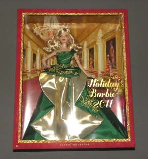 Mattel Holiday Barbie 2011 Collectors Doll w Green Golden Gown BNIB 