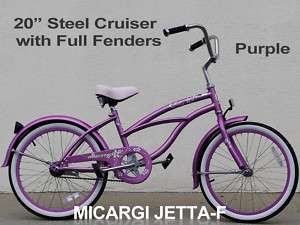   Jetta F Girls 20 Steel Beach Cruiser Bike w/ Full Fenders   Purple