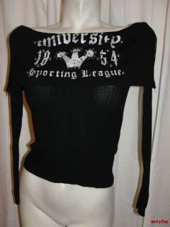   Black Studded Accent Long Sleeve Knit Shirt Top Size S Small  