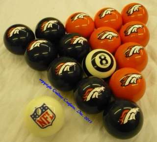  Denver Broncos Football Billiard Pool Cue Ball Set FREE SHIP  