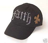 FAITH CRYSTAL RHINESTONE GOLD SAINTS BASEBALL HAT CAP  