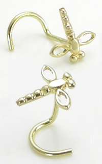 14kt Yellow Gold DRAGONFLY Nose Screw Body Jewelry 20g  