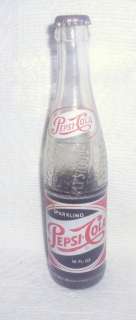VINTAGE 1956 SPARKLING PEPSI COLA GLASS SODA BOTTLE 10 FL.OZ.  