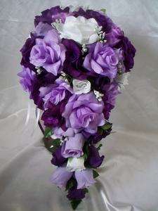 Wedding Bridal Bouquet Lavender Purple White Silk Flowers Bridal 