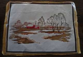 Vintage BUCILLA Linen Needlepoint Embroidery Kit Red Barn Farm Sampler 