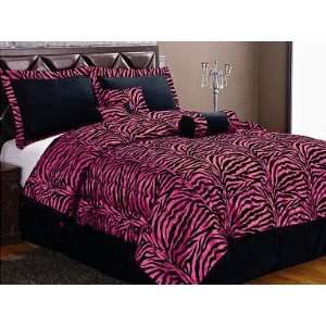   Bedding Soft Short Fur Comforter Set Black / Hot Pink Zebra Bed in a