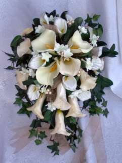   CALLA LILY Lilies BRIDAL Bride Cascade BOUQUET Silk Wedding Flowers