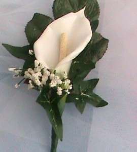 BOUTONNIERE Calla Lily Wedding Silk Flowers Groomsmen  