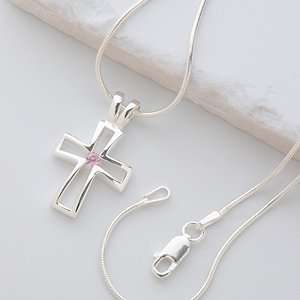    Silver Christian Cross Necklace with Swarovski Birthstones Jewelry