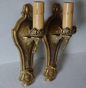Pair Art Deco Electric Candle Brass Wall Sconces  