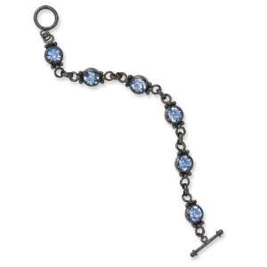    Plated Faceted Light Blue Crystal Link 7in Toggle Bracelet Jewelry