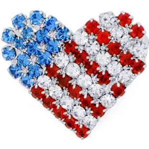   American Flag Heart Pins Swarovski Crystal Brooch Pin Jewelry