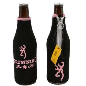 Browning Pink Womens Bottle Zipper Koozie Cooler NEW B2  