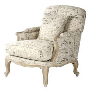 French Country Literary Script Linen Club Chair  