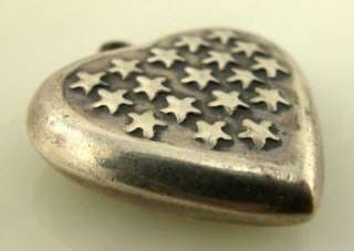 PRETTY Vintage Sterling Silver 40s STARRY PUFFED HEART Charm  
