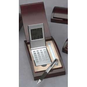  Calendar/Calculator Clock Timer w/ith Pen in Wood Box 