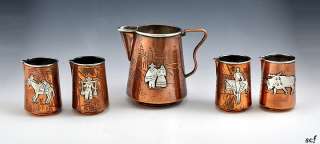 Mexican Victoria 5 Pc Copper Coffee Set w/Sterling Silver Overlay 