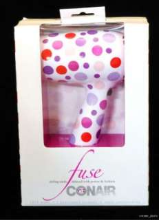 Conair Fuse Pink & Purple Dots Ionic Hair Dryer Model #115BX NEW 